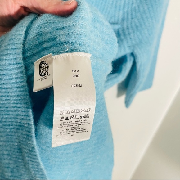 NEW Ganni Alpaca Merino Wool Blend Twist Turtleneck Sweater Bachelor Blue Preppy - Picture 9 of 10